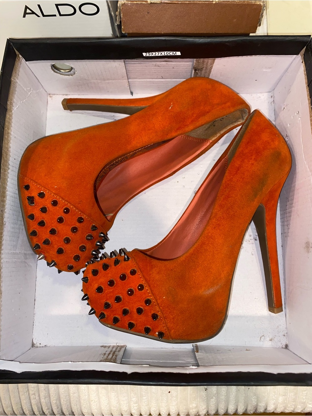 Orange Suede Studded Platform Pumps